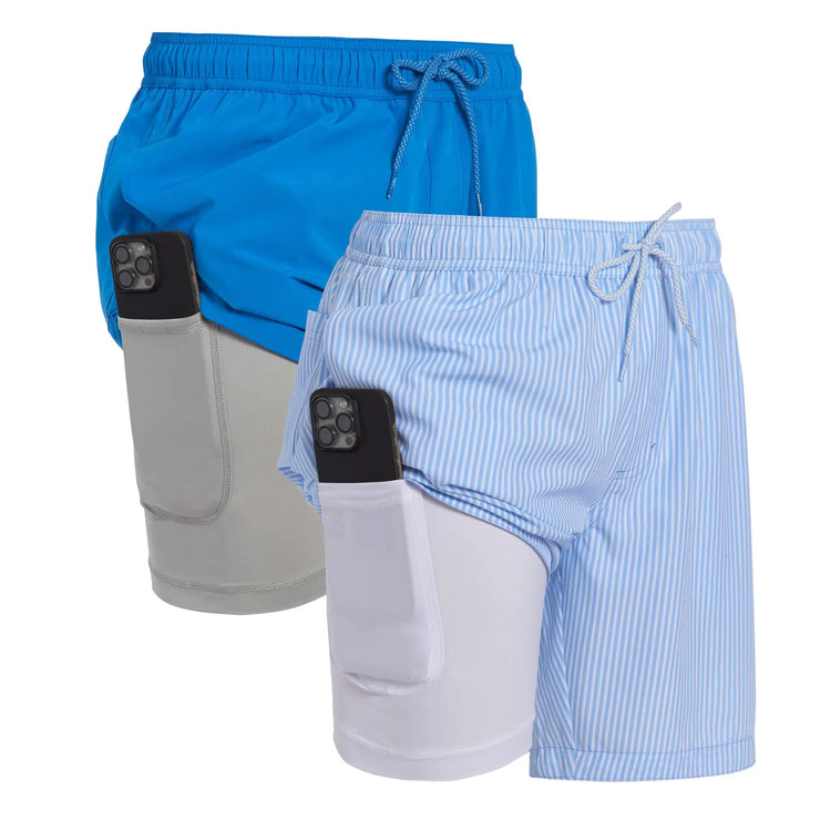 Mens 2 Pack Swim Trunks with Compression Liner
