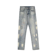 Distressed Straight-Leg Jeans with Ink Wash Design