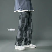 Men's Retro Geometric Splicing Hip-Hop Loose Jeans