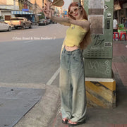 Retro Loose Wide Leg Jeans with Raw Hem