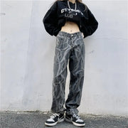 High Waist Loose Fit Hip Hop Wide Leg Printed Jeans