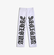 Embroidered Letter Design Women's Leather Jeans