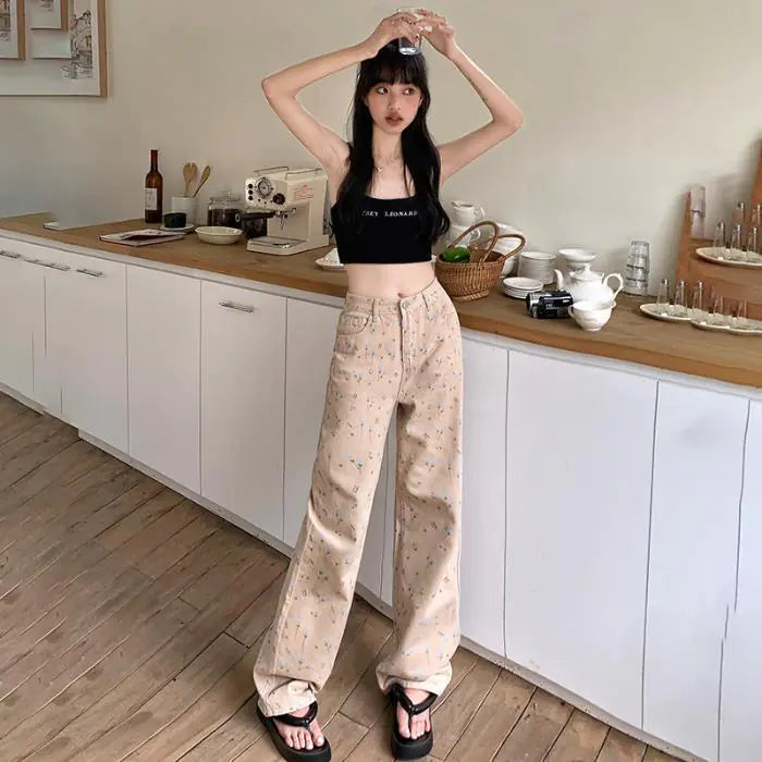 Retro Loose Wide-Leg Straight Jeans for Women