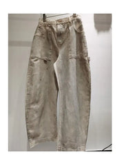 Fashionable Wide Leg Jeans with Ink Print Design