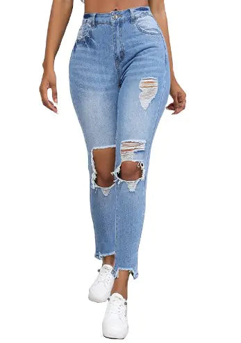 Stylish Ripped Embroidered High Stretch Jeans