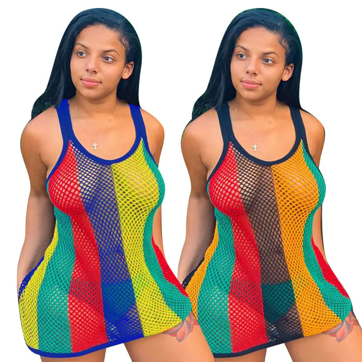 Cross-Border Trendy Printed Grid Vest and Bodycon Dress