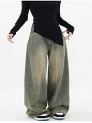 American Retro Distressed Straight-leg Wide-leg Jeans