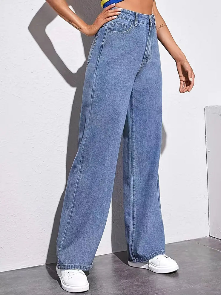 High Rise Loose Baggy Boyfriend Jeans - Wide Leg Denim