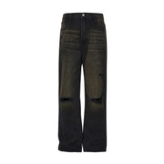 Men's American Street Washed Mud Dyed Damaged Jeans