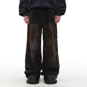 Distressed Dirty Waste Baggy Straight Jeans for Men