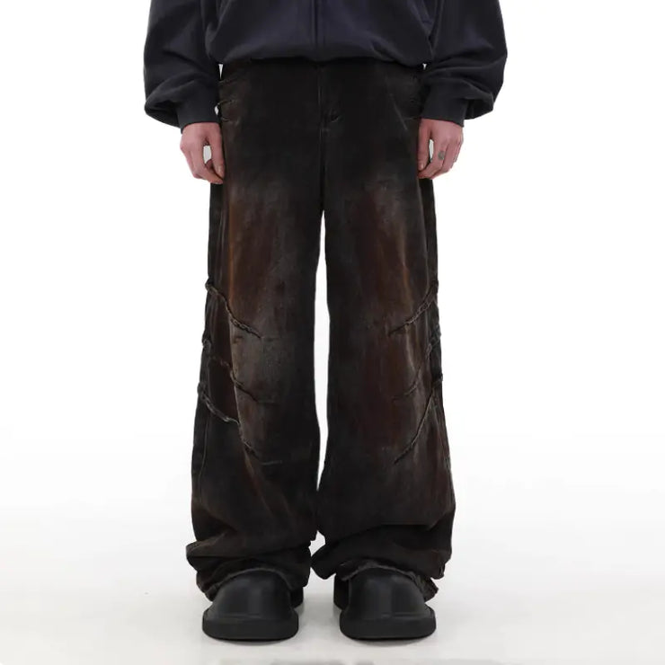 Distressed Dirty Waste Baggy Straight Jeans for Men