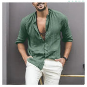 Solid Color Long Sleeve Button Stand Collar Men's Shirt