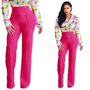 Trendy Women's Tailored Straight Leg Pants with Buttons