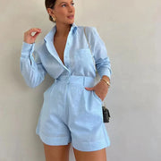 Elegant Women's Tailored Shorts Suit – Long-Sleeve Blazer & Chic Shorts Set