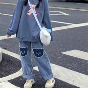 2023 Cute Hip Hop Bear High Waist Denim Baggy Pants