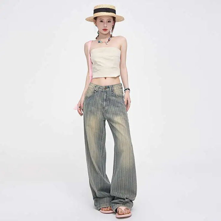 High-Waisted Striped Wide-Leg Jeans for Women