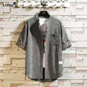 Casual Men's Loose Shirt with Pockets and Stand Collar