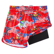 Mens Swim Trunks with Compression Liner Mens Bathing Suit Mens Swimming Trunks 5.5 inch inseam USA Flag Horse Racing Board Shorts Swimwear 4 Way Stretch Beach Shorts Quick Dry with Zipper Pockets