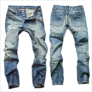 Men's Slim-Fit Denim Trousers Casual Straight Jeans