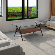 Rectangle Coffee Table with Tempered Glass top and Brown MDF Shelf