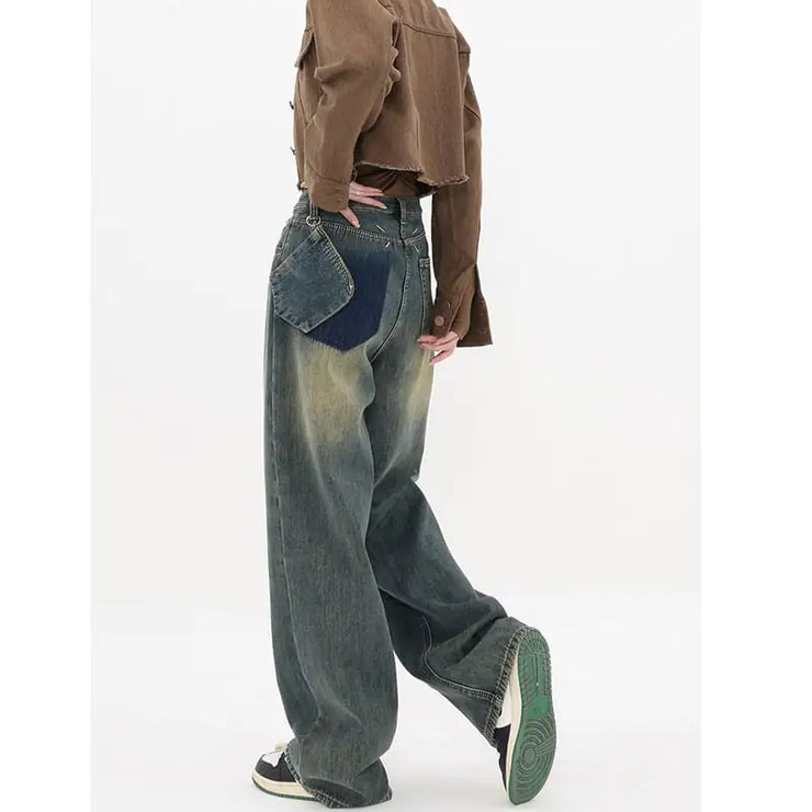 Distressed High Waist Loose Wide-Leg Straight Jeans