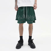 Men's Trendy Flame Embroidered Two-Piece Sports Shorts