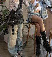 Women's High Street Retro Pocket Jeans Overalls