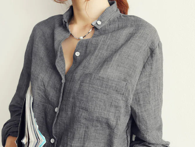 Linen Shirt, Casual Loose Thin Cotton-Linen Top