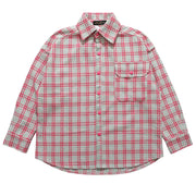 Men's Long Sleeve Plaid Shirt with Letter Embroidery