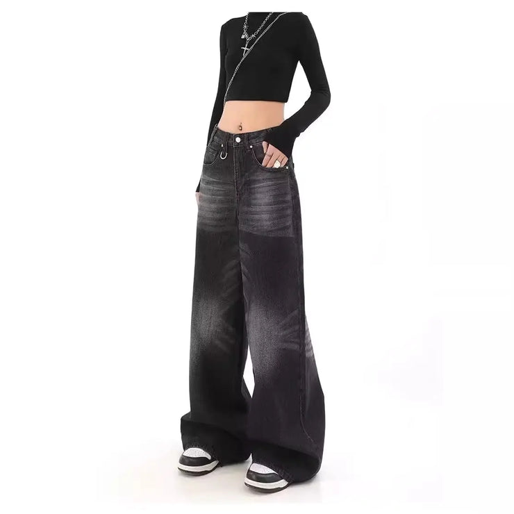 Vintage Washed Black Wide-Leg High-Waisted Jeans