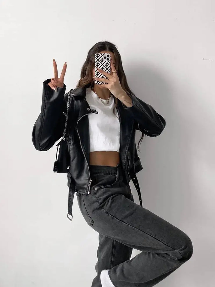 Gray High-Rise Straight Leg Baggy Jeans with Pockets