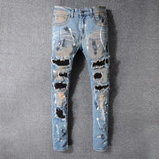 Ripped Men's Jeans with Vintage Washed Patches