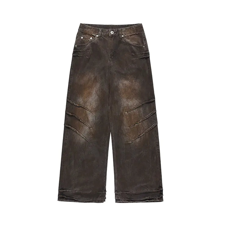 Distressed Dirty Waste Baggy Straight Jeans for Men