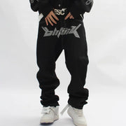 Men's Casual Jeans with Loose Straight Letter Print