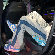 Men's Stylish Loose Jeans with Custom Print Design