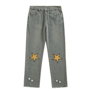 Pentagram Embroidered Loose-fitting Straight-leg Jeans