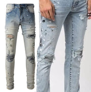 Men's Light Colored Paint Splash Ink Washed Jeans