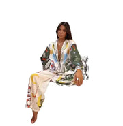 Printed Linen Macaron Long Sleeve Suit