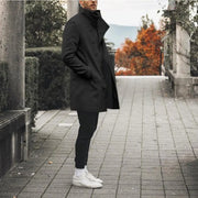 Men's Mid-Length Stand-Up Collar Wool Trench Coat