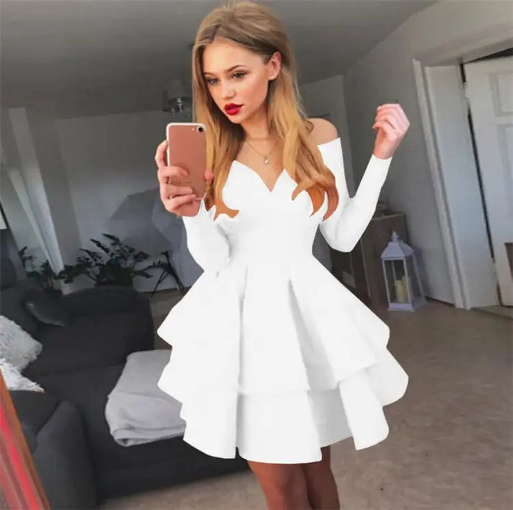 Elegant Deep V-Neck Long Sleeve Dress