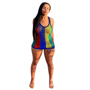 Cross-Border Trendy Printed Grid Vest and Bodycon Dress