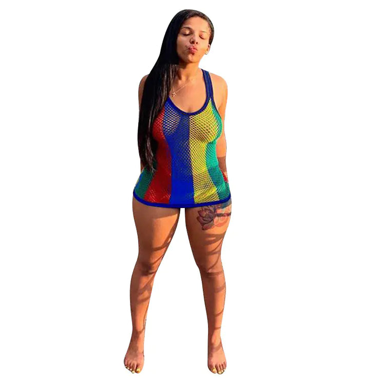 Cross-Border Trendy Printed Grid Vest and Bodycon Dress