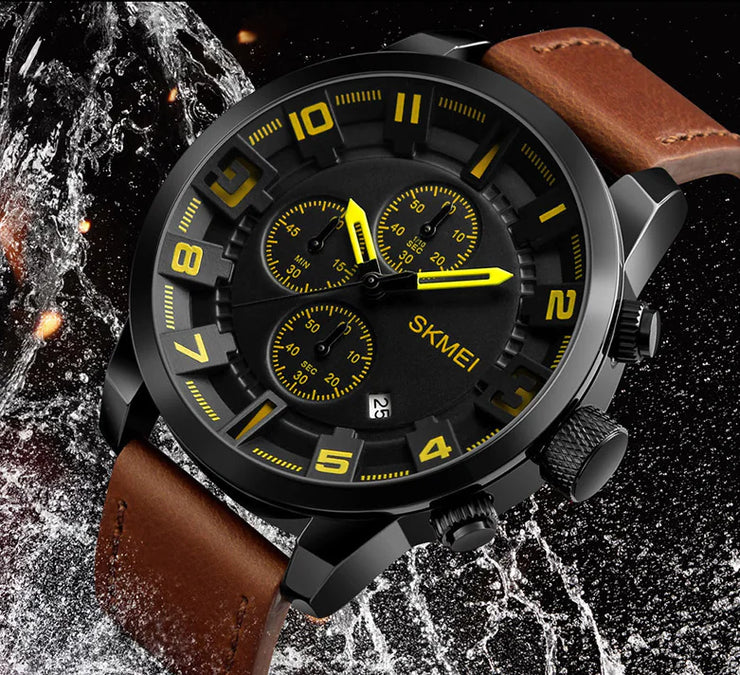 Quartz Three-Needle Watch with Leather Strap