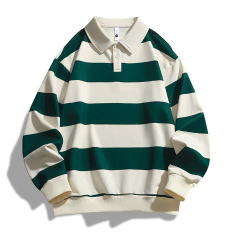 Varsity Stripe Polo Shirt - Casual Korean Style (One Piece)