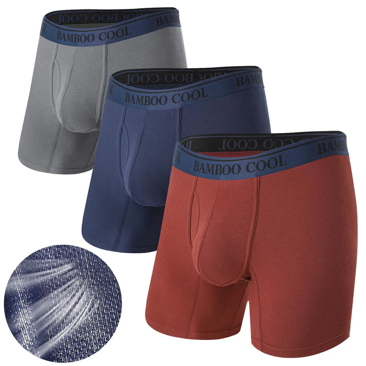 BAMBOO COOL Mens Underwear Boxer Briefs 360° Cooling Mesh Breathable Moisture-Wicking Underwear For Men 3 Pack（Large）