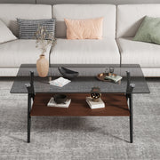 Rectangle Coffee Table with Tempered Glass top and Brown MDF Shelf