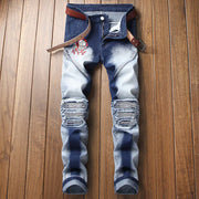 Men's Plus Size Stretch Motorcycle Patch Jeans