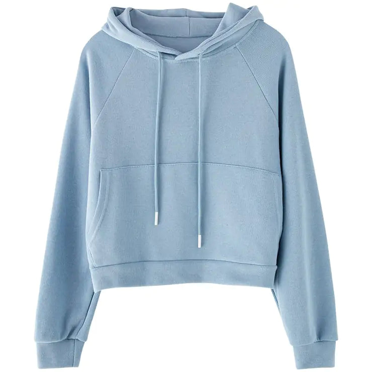 Solid Color Cropped Hooded Sweater Jacket for Women