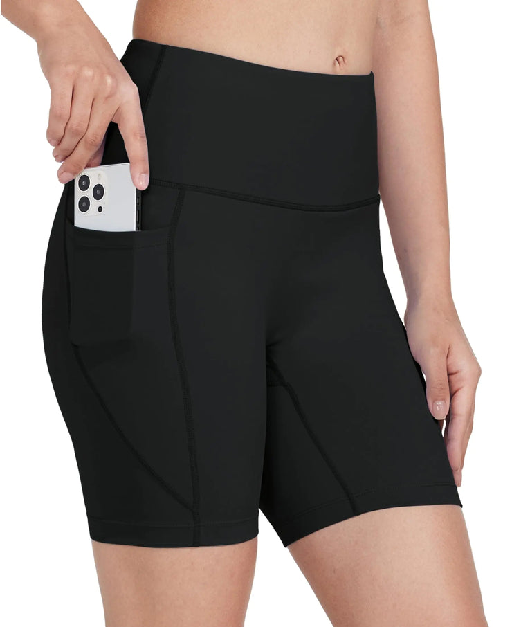 Willit 6" Womens Swim Shorts with Liner Pockets High Waisted Bathing Shorts Bottoms Tummy Control UPF 50+ Black S
