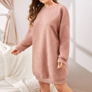 Women's Casual Long Sleeve T-Shirt Dress - Round Neck